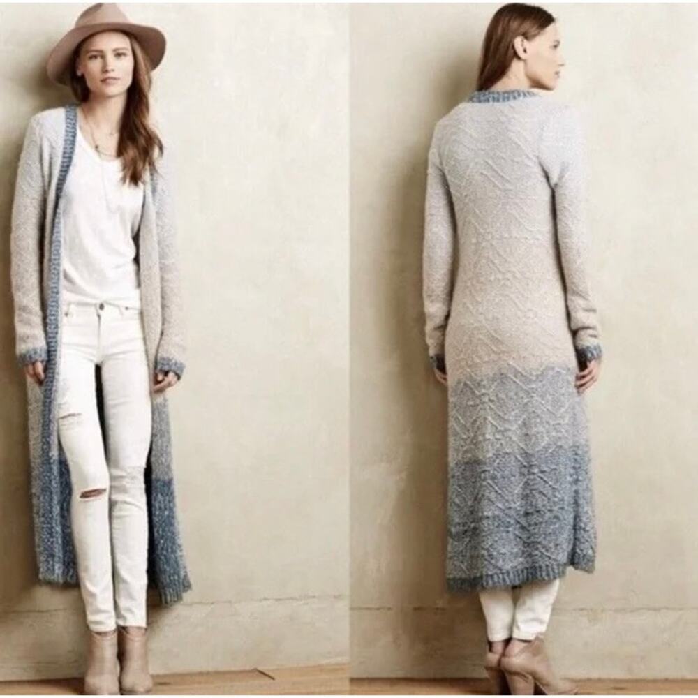 MOTH Anthropologie Loopstich Ombre Long Duster Open Front Cardigan Sweater Small